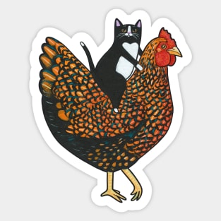 Tuxedo Cat On  A Wyandotte Chicken Sticker